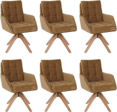 Set van 6 eetkamerstoelen MCW-Q36, keukenstoel, draaibaar, chenille (680 g/m²), Oeko-Tex, hout MVG ~ mosterdgeel