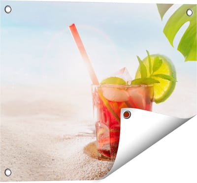 Gards Tuinposter Cocktail Mix Drankje op het Strand - 50x40 cm - Tuindoek - Tuindecoratie - Wanddecoratie buiten - Tuinschilderij