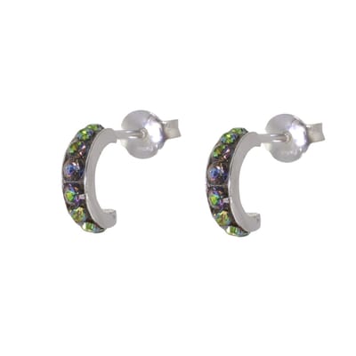 Behave – Oorbellen – 925 Sterling Zilveren Kleine Oorring met Multi kleur Kristal steentjes