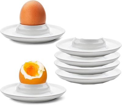 Eierdopjes, 6 stuks eierhouders zachte hardgekookte eierdopjes klassieke stijl witte plastic eierstandaard borden eierlade voor harde zachte gekookte eieren magnetron- en vaatwasmachinebestendig