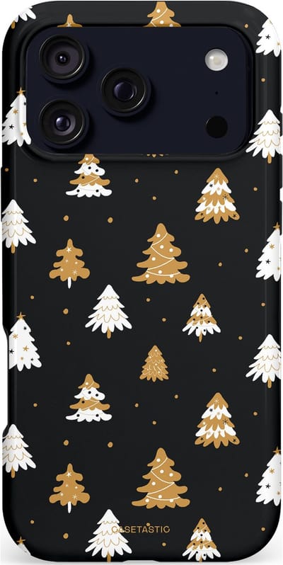Casetastic hoesje geschikt voor Apple iPhone 17 Pro Max - MagSafe - Dubbellaagse bescherming - Happy Chistmas Kerstbomen - Fashion Case - Zwart