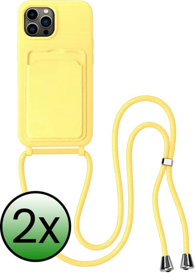 Hoes Geschikt voor iPhone 14 Pro Max Hoesje Pas Houder Case Hoes Met Koord - Hoesje Geschikt voor iPhone 14 Pro Max Hoes Met Telefoonkoord Pasjeshouder Cover - Geel - 2 Stuks