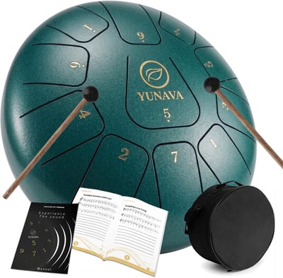 Yunava Handpan - 30 cm ø - Malachite - Steel Tongue Drum - Hand Klankschaal incl. Lesboek & Beschermtas - Hangdrum