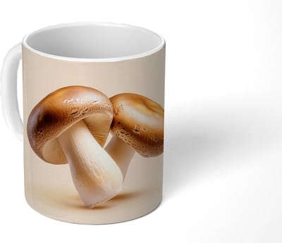 Mok - Koffiemok - Champignons - Zacht - Beige - Mokken - 350 ML - Beker - Koffiemokken - Theemok