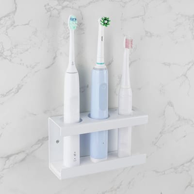 Tandenborstelhouder - Elektrische Tandenborstelhouder voor Badkamer - Zonder Boren - Met 3 Gaten (Ø 35 mm) - Wit