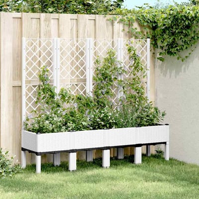vidaXL - Plantenbak - met - latwerk - 160x40x142 - cm - polypropeen - wit