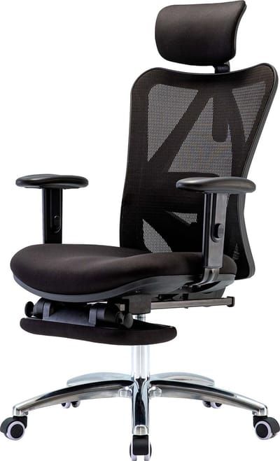 Bureaustoel MCW-J86, bureaustoel, ergonomisch, verstelbare lendensteun 150kg belastbaar ~ met voetensteun, zwart