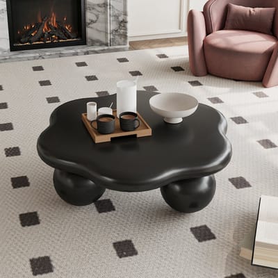 FloraGrace Salontafel - Wolkvormig Design Met Ronde Poten - Voor Woonkamer En Balkon - MDF En Kunststof - 80 x 35 cm - Zwart