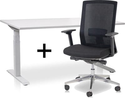 Zit-sta bureau elektrisch verstelbaar +  ERGO Bureaustoel | MRC PRO NEN-EN 527 Thuiswerkset | frame bureau wit - bureaublad wit | 120x80 cm