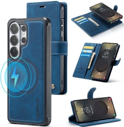 Casemania Bookcase 2 in 1 Magnetic MagSafe Case – Geschikt voor Samsung S26 Ultra - DonkerBlauw