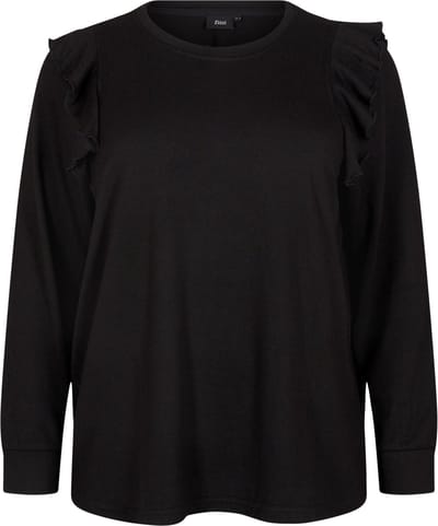 ZIZZI VLUCCA, L/S, FRILL BLOUSE Dames Blouse - Black - Maat S (42-44)