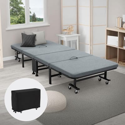 Opklapbaar Logeerbed 90x200 cm met Matras en Kussen - Ruimtebesparend en Draagbaar