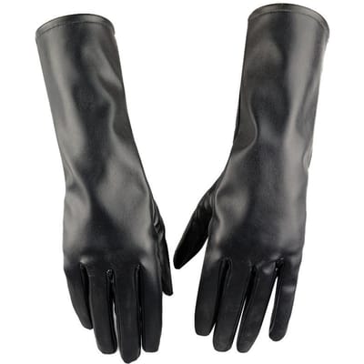 Dames 30cm Lange Zwarte Pu Lederen Handschoenen Cosplay Podiumoptreden Mode Winter Warm Houden Fluweel Voering Winddichte Wantjes One Size gray