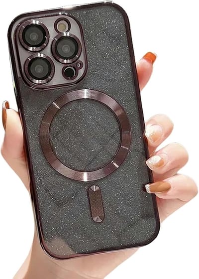 Glitter Sequin Design Hoesje Compatibel met Magsafe Magnetische Case Geschikt voor: iPhone 16 Pro Max - Zachte TPU Case - Zwart