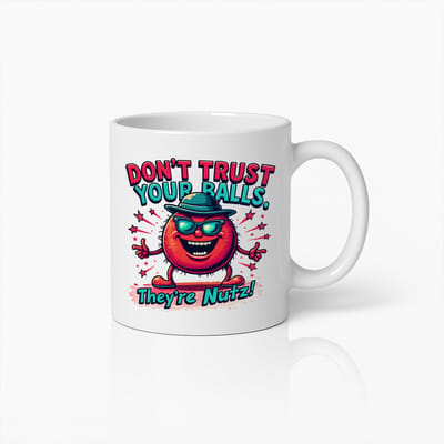 Don’t Trust Your Balls Mok 330ml – Grappige Koffiebeker met Gekke Cartoon – Hilarisch Cadeau voor Mannen & Vrienden
