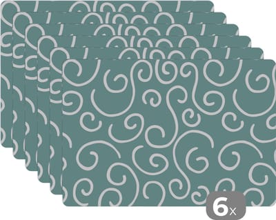 Placemat - Placemats kunststof - Patroon - Strand - Zee - Abstract - 45x30 cm - 6 stuks - Hittebestendig - Anti-Slip - Onderlegger - Afneembaar