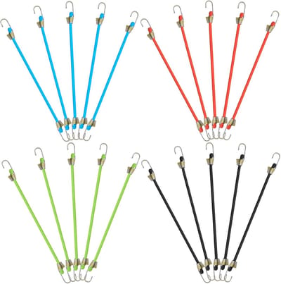 Elastieke Spanbanden Set 20 Stuks - Latex Snoeren met Haken - Multifunctionele Spanbandjes voor Camping en Tent - Stevige Fixatieband voor Organisatie en Bundelen - Zwart,Oranje,Groen,Blauw