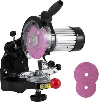 230W elektrische kettingzaagslijper, 3000 RPM kettingslijpmachine met 2 slijpschijven, 0-35° instelbare hoek, aluminium tafelmodel kettingslijpmachine voor thuis, industrie en commercieel gebruik