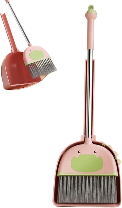 Kinderbezem Vegenset - Speelgoed Schoonmaken - Leren Huishouden - Kindvriendelijk Ontwerp - 18.5x13x56cm - Roze