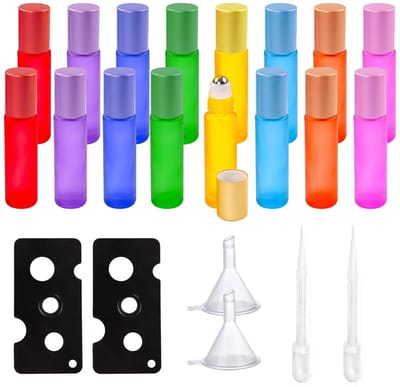Allecto - 10 ml Roll On Glazen Flessen - Lege Roller Flessen - Ideaal voor Etherische Olie - 16 Stuks - Kleurrijke Rollerflessen - Perfect voor Aro...