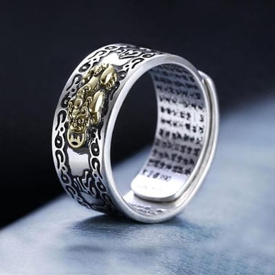 Chinese Feng Shui Pixiu Ring Verzilverd Koper Verstelbare Vinger Ring Amulet Rijkdom Geluk Sieraden Vrouwen Mannen Verjaardagscadeau Resizable gray