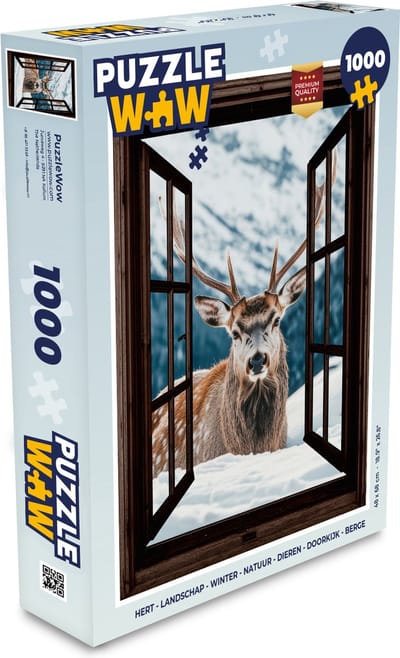 Puzzel Hert - Landschap - Winter - Natuur - Dieren - Doorkijk - Bergen - Legpuzzel - Puzzel 1000 stukjes volwassenen