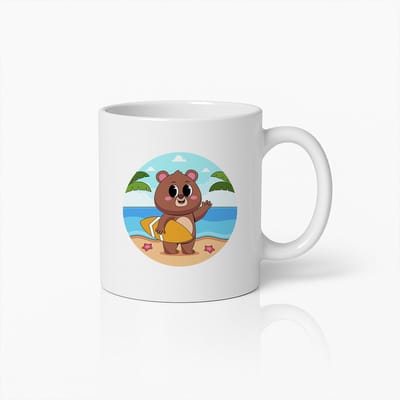 Strand Beer Mok – Schattige Surfende Beer Koffiebeker voor Zomerse Sferen & Dierenliefhebbers