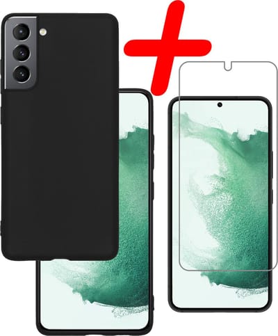 Hoesje Met Screenprotector - Geschikt voor Samsung Galaxy S22 - Sterk & Shockproof - Back Cover - Siliconen Case - Telefoon Hoes - Zwart
