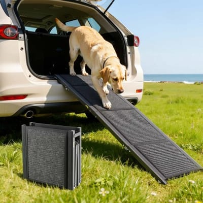 VEVOR Hondenhelling, 180 x 43,2 cm, Opvouwbare hondenhelling voor in de auto voor middelgrote en grote honden tot 113 kg, Hondentrap met antislip vilten tapijt, Draagbare instaphulp voor SUV's en vrachtwagens