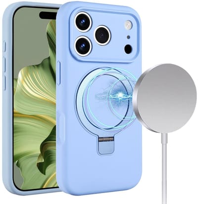 Geschikt voor iPhone 17 Pro hoesje – Solidenz Blauw MagSafe Kickstand Case – Schokbestendige Backcover