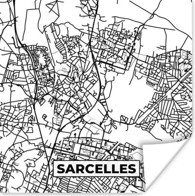 Poster Stadskaart - Frankrijk - Kaart - Plattegrond - Sarcelles - Zwart wit - 100x100 cm XXL