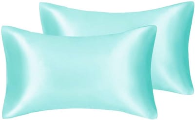 Famanu - Satijnen kussenslopen 40x70 cm zwart set 2, zijdeachtig zacht voor haar en huid, envelopsluiting met 2 haarbandjes