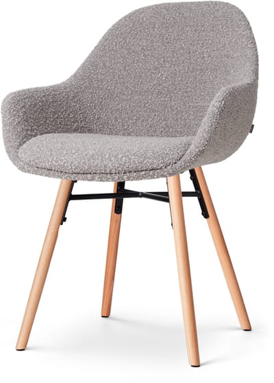 Nolon Nena-Mae Eetkamerstoel Bouclé Taupe - met Armleuningen - Stof - Houten Poten - Design - Scandinavisch - Comfortabel