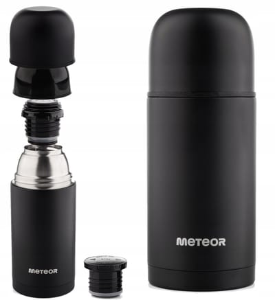 Meteor Thermos Fles 0.75L Zwart - Roestvrij Staal, 24u Warm/Koud