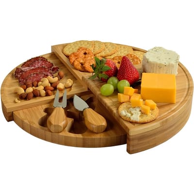 Dutchers® Bamboe Kaasplank met Verborgen Compartiment – Luxe Houten Borrelplank met 2 Kaasmessen – Broodplank, Tapasplank, Serveerplank voor Kaas, Fruit, Snacks & Vlees – Cadeau voor Verjaardag, Valentijnsdag of Diner
