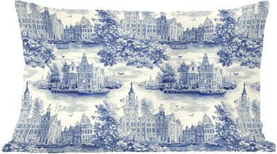Sierkussens - Kussentjes Woonkamer - 60x40 cm - Huizen - Bomen - Water - Vogels - Blauw