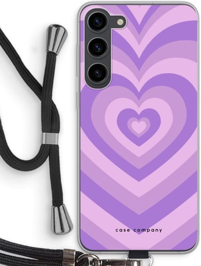 Case Company® - Hoesje met koord geschikt voor Samsung Galaxy S23 Plus hoesje met Koord - Hart Paars - Telefoonhoesje met Zwart Koord - Bescherming aan alle Kanten en Over de Schermrand