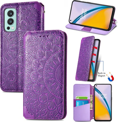 Luxe PU Lederen Blooming Mandala Reliëfpatroon Wallet Case + PMMA Screenprotector voor OnePlus Nord 2 _ Paars