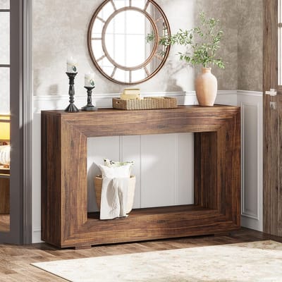 Tribesigns Console Tafel - Bijzettafel - Sidetable Industrieel met opslag - Houten - Rustiek Bruin - 120 x 30 x 86 cm