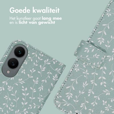 imoshion Hoesje - Geschikt voor Samsung Galaxy S25 Edge - Design Bookcase smartphone - Smoke Green Flowers