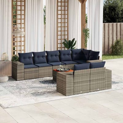 vidaXL - 9-delige - tuinbankset - met - kussens, - grijs - polyrotan