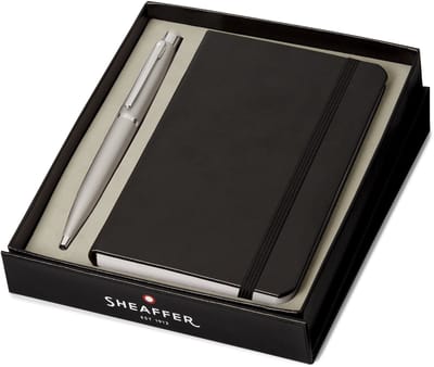 Sheaffer Balpen Giftset - VFM/G9400 - zwart en mat zilver - penpunt M - schrijfkleur zwart - + A6 notebook