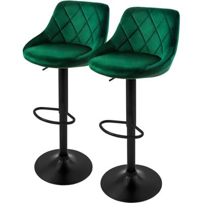 Barkruk set van 2 groen fluwelen bekleding met rugleuning en voetensteun in hoogte verstelbaar 62-82cm ML-Design