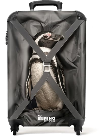 NoBoringSuitcases.com® - Handbagage koffer lichtgewicht - Reiskoffer trolley - Pinguïn mee op reis - Reis rolkoffer met wieltjes - Carry on reistrolley op wielen - Luggage suitcase - 55x40x20 en 55x35x25 - Bagage 55 cm