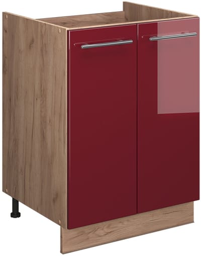 Vicco Wastafelkast Fame-Line, Bordeauxrode hoogglans/Goudkleurig Eiken, 60 cm