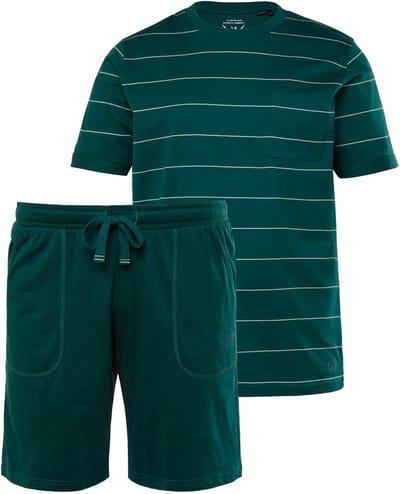 JP 1880 - Heren - Pyjama korte tweedelige set T-shirt met strepen shorts - Jungle groen - Maat 3XL