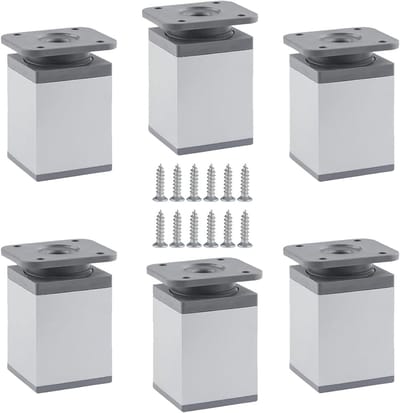 Verstelbare Meubelpoten - Kastpoten Tafelpoten - Meubels Verhogen - Vierkant Aluminium Frame - 6 stuks - Zilver