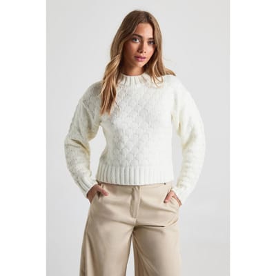 boohoo Dames Stoere getextureerde gebreide trui met ronde hals en boxy silhouet | Cream | Maat: Medium