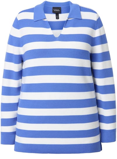 Ulla Popken - Dames - Trui strepen averechts breisel polokraag lange mouwen - Egeïsch blauw - Maat 42+