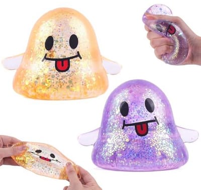 Halloween Stressballen - 2 Stuks voor Kinderen en Volwassenen, Squishy Speelgoed met Glinsterende Geesten, Stressverminderend Speelgoed voor Feestgeschenken